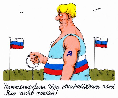 Cartoon: anabolikowa (medium) by Andreas Prüstel tagged doping,russland,staatsdoping,leichtathletik,olympia,rio,ioc,ausschluß,hammerwerferin,cartoon,karikatur,andreas,pruestel,doping,russland,staatsdoping,leichtathletik,olympia,rio,ioc,ausschluß,hammerwerferin,cartoon,karikatur,andreas,pruestel