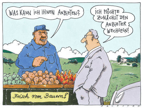 Cartoon: anbieter (medium) by Andreas Prüstel tagged strassenverkauf,landwirtschaft,bauer,kunde,strassenverkauf,landwirtschaft,bauer,kunde