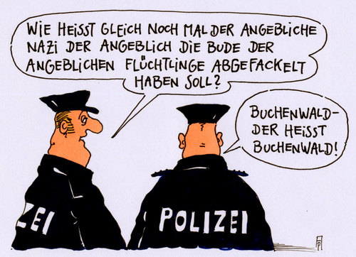 Cartoon: angeblich (medium) by Andreas Prüstel tagged polizei,rechtsextreme,nazis,fremdenfeindlichkeit,asylanten,asylantenheim,brandanschläge,buchenwald,cartoon,karikatur,andreas,pruestel,polizei,rechtsextreme,nazis,fremdenfeindlichkeit,asylanten,asylantenheim,brandanschläge,buchenwald,cartoon,karikatur,andreas,pruestel