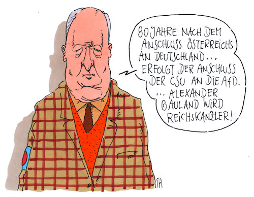 Cartoon: anschlüsse (medium) by Andreas Prüstel tagged afd,csu,rechtspopulismus,flüchtlingspolitik,asyl,gauland,reichskanzler,österreich,anschluß,cartoon,karikatur,andreas,pruestel,afd,csu,rechtspopulismus,flüchtlingspolitik,asyl,gauland,reichskanzler,österreich,anschluß,cartoon,karikatur,andreas,pruestel