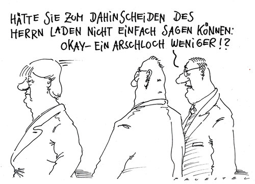 Cartoon: anständig ableben (medium) by Andreas Prüstel tagged christlich,merkel,tod,binladen,osama bin laden,tod,angela merkel,osama,bin,laden,angela,merkel