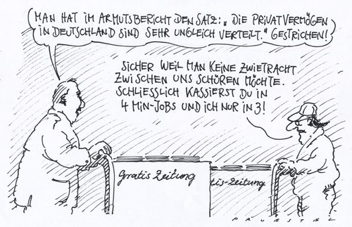 Cartoon: armutsbericht (medium) by Andreas Prüstel tagged armutsbericht,bundesregierung,streichungen,realitätsverdrängung,armut,minijobs,armutsbericht,bundesregierung,streichungen,realitätsverdrängung,armut,minijobs