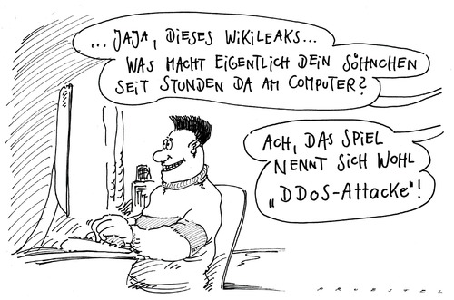 Cartoon: attacke (medium) by Andreas Prüstel tagged wikileaks,kids,hackerangriff,ddosattacke,wikileaks,kids,hacker,internet,computer