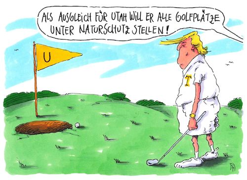 Cartoon: ausgleich (medium) by Andreas Prüstel tagged usa,trump,nationalpark,utah,naturschutzgebiete,golf,golfplätze,cartoon,karikatur,andreas,pruestel,usa,trump,nationalpark,utah,naturschutzgebiete,golf,golfplätze,cartoon,karikatur,andreas,pruestel