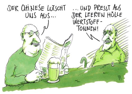 Cartoon: auslutschung (medium) by Andreas Prüstel tagged china,deutschland,industriespionage,firmenübernahmen,werstofftonnen,cartoon,karikatur,andreas,pruestel,china,deutschland,industriespionage,firmenübernahmen,werstofftonnen,cartoon,karikatur,andreas,pruestel