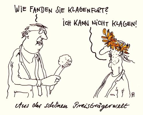 Cartoon: bachmann -preis (medium) by Andreas Prüstel tagged literatur,buch,lesen,autoren,schriftsteller,leteraturpreis,preisträger,bachmannpreis,klagenfurt,österreich,literatur,buch,lesen,autoren,schriftsteller,leteraturpreis,preisträger,bachmannpreis,klagenfurt,österreich