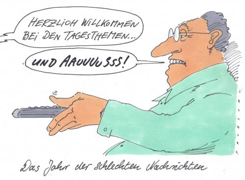Cartoon: bad news (medium) by Andreas Prüstel tagged wirtschaftskrise,finanzkrise,wirtschaftskrise,finanzkrise,wirtschaft,finanzen,geld,schulden,pleite,nachrichten,news,tagesschau,tagesthemen,schlecht,depression,deprimierend