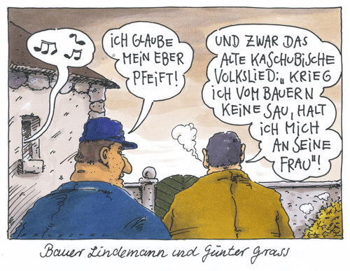 Cartoon: bauer und dichter (medium) by Andreas Prüstel tagged güntergrass,kaschuben,polen,bauer,bauernhof,eber,sau,volkslied,günter grass,kaschuben,polen,bauer,bauernhof,eber,sau,volkslied,günter,grass,literatur,autor,schriftsteller