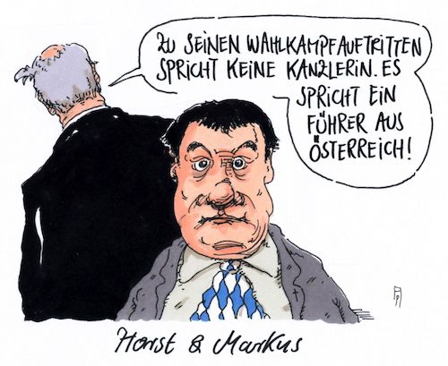 Cartoon: bayrischer wahlkampf (medium) by Andreas Prüstel tagged bayern,wahlkampf,söder,seehofer,wahlkampfreden,kanzler,österreich,kurz,führer,cartoon,karikatur,andreas,pruestel,bayern,wahlkampf,söder,seehofer,wahlkampfreden,kanzler,österreich,kurz,führer,cartoon,karikatur,andreas,pruestel