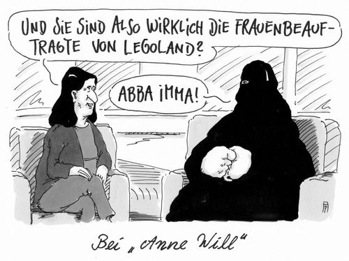 Cartoon: bei anne will (medium) by Andreas Prüstel tagged anne,will,talkshow,gesprächsrunde,ard,muslima,niqab,frauenbeauftragre,legoland,immigration,cartoon,karikatur,andreas,pruestel,anne,will,talkshow,gesprächsrunde,ard,muslima,niqab,frauenbeauftragre,legoland,immigration,cartoon,karikatur,andreas,pruestel