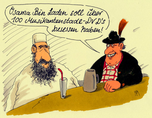 Cartoon: bin laden hobby (medium) by Andreas Prüstel tagged osama,bin,laden,nachlass,dokumente,muslim,islam,islamisten,musikantenstadl,dvd,cartoon,karikatur,andreas,pruestel,osama,bin,laden,nachlass,dokumente,muslim,islam,islamisten,musikantenstadl,dvd,cartoon,karikatur,andreas,pruestel