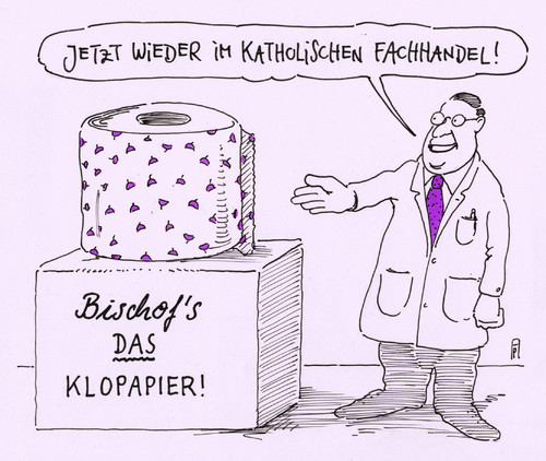 Cartoon: bischofs (medium) by Andreas Prüstel tagged bischof,tebartz,van,elst,limburg,katholische,kirche,luxus,geldverschwendung,cartoon,klopapier,karikatur,andreas,pruestel,bischof,tebartz,van,elst,limburg,katholische,kirche,luxus,geldverschwendung,cartoon,klopapier,karikatur,andreas,pruestel