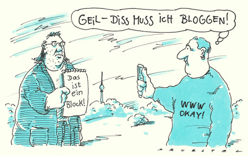 Cartoon: blogger (medium) by Andreas Prüstel tagged blog,blogger,internet,block,blog,blogger,internet,block