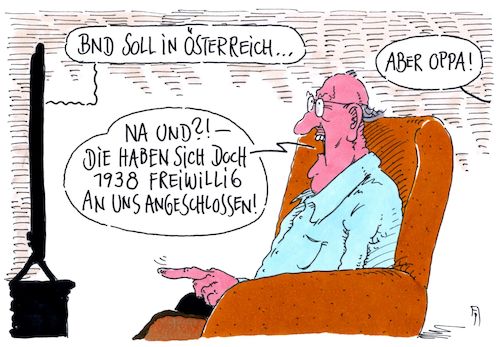 Cartoon: bnd österreich (medium) by Andreas Prüstel tagged bnd,geheimdienst,österreich,spionage,anschluß,cartoon,karikatur,andreas,pruestel,bnd,geheimdienst,österreich,spionage,anschluß,cartoon,karikatur,andreas,pruestel