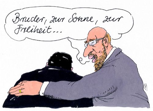 Cartoon: bruder (medium) by Andreas Prüstel tagged spd,sigmar,gabriel,martin,schulz,kanzlerkandidat,parteivorsitz,arbeiterlied,cartoon,karikatur,andreas,pruestel,spd,sigmar,gabriel,martin,schulz,kanzlerkandidat,parteivorsitz,arbeiterlied,cartoon,karikatur,andreas,pruestel