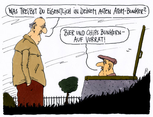 Cartoon: bunkern (medium) by Andreas Prüstel tagged zivilschutzkonzept,innenminister,de,maiziere,vorräte,befölkerung,atombunker,bier,kartoffelchips,cartoon,karikatur,andreas,pruestel,zivilschutzkonzept,innenminister,de,maiziere,vorräte,befölkerung,atombunker,bier,kartoffelchips,cartoon,karikatur,andreas,pruestel