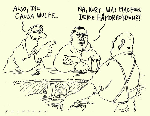 Cartoon: causa wulff (medium) by Andreas Prüstel tagged bundespräsident,wulff,causa,kneipe,hämorroiden,bundespräsident,wulff,kneipe,hämorroiden