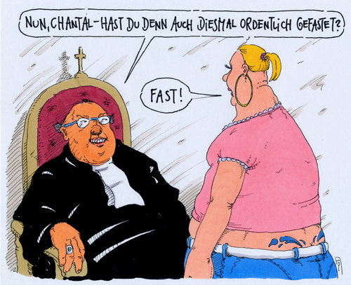 Cartoon: chantal (medium) by Andreas Prüstel tagged fasten,fastenzeit,kirche,christen,oastor,chantal,cartoon,karikatur,andreas,pruestel,fasten,fastenzeit,kirche,christen,oastor,chantal,cartoon,karikatur,andreas,pruestel