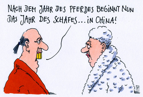 Cartoon: chinesisch (medium) by Andreas Prüstel tagged china,neues,jahr,des,pferdes,schafes,cartoon,karikatur,andreas,pruestel,china,neues,jahr,des,pferdes,schafes,cartoon,karikatur,andreas,pruestel