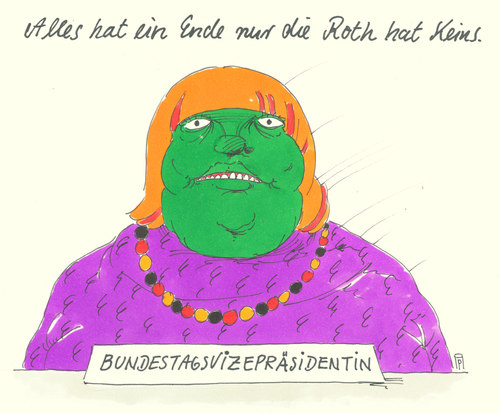 Cartoon: claudia roth (medium) by Andreas Prüstel tagged postenkampf,roth,claudia,rücktritte,stimmenverluste,grüne,bundestagswahl,bundestagsvizepräsidentin,cartoon,karikatur,andreas,pruestel,bundestagswahl,grüne,stimmenverluste,rücktritte,claudia,roth,postenkampf,bundestagsvizepräsidentin,cartoon,karikatur,andreas,pruestel