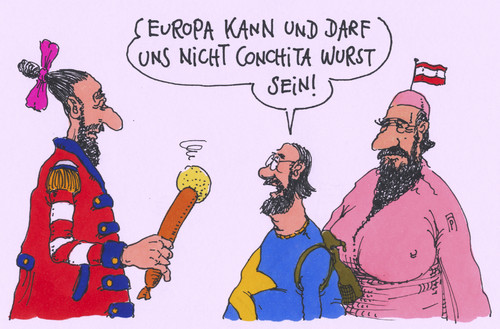 Cartoon: conchita wurst (medium) by Andreas Prüstel tagged eurovision,song,contest,conchita,wurst,siegertitel,österrreich,dragqueen,travestie,europa,geschlechter,toleranz,cartoon,karikatur,andreas,pruestel,eurovision,song,contest,conchita,wurst,siegertitel,österrreich,dragqueen,travestie,europa,geschlechter,toleranz,cartoon,karikatur,andreas,pruestel