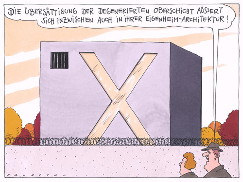 Cartoon: degeneriert (medium) by Andreas Prüstel tagged architektur,haus,eigenheim,oberschicht,sm,degenerierung,andreaskreuz,cartoon,karikatur,andreas,prüstel,architektur,haus,eigenheim,oberschicht,sm,degenerierung,andreaskreuz,cartoon,karikatur,andreas,prüstel