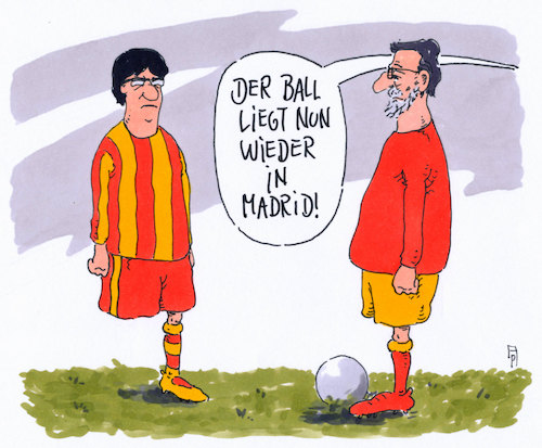 Cartoon: der ball (medium) by Andreas Prüstel tagged spanien,katalonien,unabhängigkeit,puigdemont,rajoy,cartoon,karikatur,andreas,pruestel,spanien,katalonien,unabhängigkeit,puigdemont,rajoy,cartoon,karikatur,andreas,pruestel