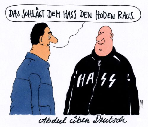 Cartoon: deutsch üben (medium) by Andreas Prüstel tagged flüchtlinge,deutsche,sprache,sprichwort,fremdenhass,neonazis,rechtsradikal,cartoon,karikatur,andreas,pruestel,flüchtlinge,deutsche,sprache,sprichwort,fremdenhass,neonazis,rechtsradikal,cartoon,karikatur,andreas,pruestel