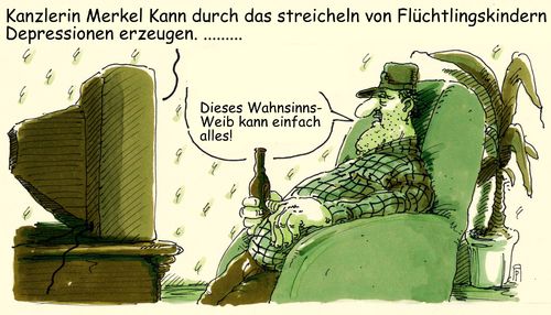 Cartoon: dolle frau (medium) by Andreas Prüstel tagged kanzlerin,merkel,flüchtlinge,flüchtlingskinder,streicheln,depressionen,hoffnungslosigkeit,wahnsinnsweib,cartoon,karikatur,andreas,pruestel,kanzlerin,merkel,flüchtlinge,flüchtlingskinder,streicheln,depressionen,hoffnungslosigkeit,wahnsinnsweib,cartoon,karikatur,andreas,pruestel