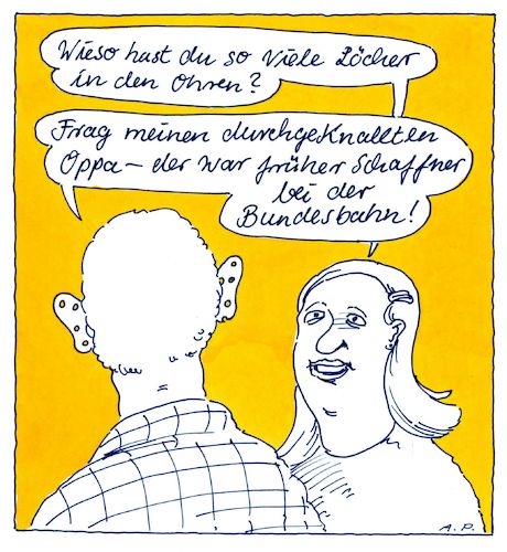 Cartoon: eindrucksvoll (medium) by Andreas Prüstel tagged opa,enlel,bundesbahn,schaffner,cartoon,karikatur,andreas,pruestel,opa,enlel,bundesbahn,schaffner,cartoon,karikatur,andreas,pruestel