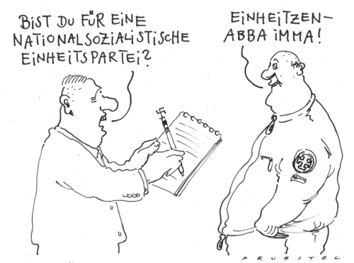 Cartoon: einheitspartei (medium) by Andreas Prüstel tagged neonazis,npd,dvu,zusammenschluß,mitgliederbefragung,neonazis,npd,zusammenschluß,mitgliederbefragung,nazis,nazi