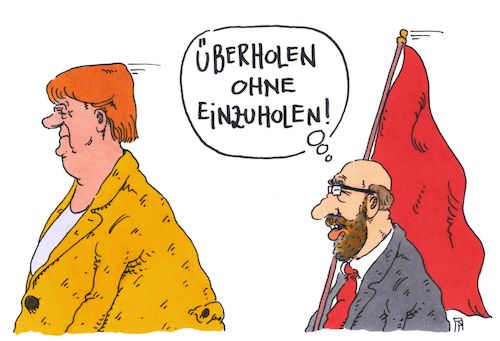 Cartoon: einholer (medium) by Andreas Prüstel tagged merkel,schulz,umfragewerte,spd,cdu,bundestagswahl,cartoon,karikatur,andreas,pruestel,merkel,schulz,umfragewerte,spd,cdu,bundestagswahl,cartoon,karikatur,andreas,pruestel