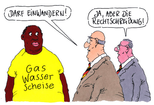 Cartoon: einwanderungsgesetz (medium) by Andreas Prüstel tagged zuwanderung,fachkräfte,handwerksberufe,cartoon,karikatur,andreas,pruestel,zuwanderung,fachkräfte,handwerksberufe,cartoon,karikatur,andreas,pruestel