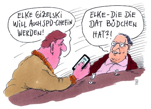 Cartoon: elke gizelski (medium) by Andreas Prüstel tagged spd,neuer,parteivorsitz,kandidaten,ruhrgebiet,büdchen,cartoon,karikatur,andreas,pruestel,spd,neuer,parteivorsitz,kandidaten,ruhrgebiet,büdchen,cartoon,karikatur,andreas,pruestel