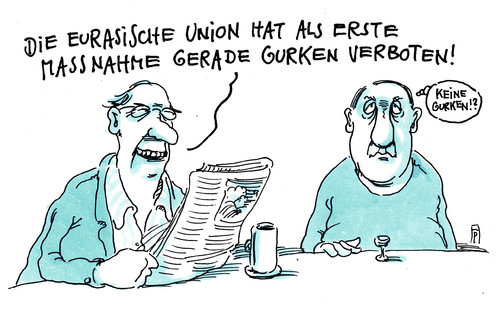 Cartoon: eurasische gurke (medium) by Andreas Prüstel tagged eurasische,union,russland,weißrussland,kasachstan,gurken,verbote,regelungen,cartoon,karikatur,andreas,pruestel,eurasische,union,russland,weißrussland,kasachstan,gurken,verbote,regelungen,cartoon,karikatur,andreas,pruestel