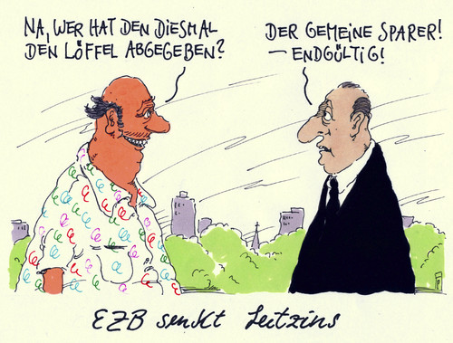 Cartoon: ezb leitzins (medium) by Andreas Prüstel tagged ezb,zinssenkung,leitzins,sparer,tod,sterben,cartoon,karikatur,andreas,pruestel,ezb,zinssenkung,leitzins,sparer,tod,sterben,cartoon,karikatur,andreas,pruestel