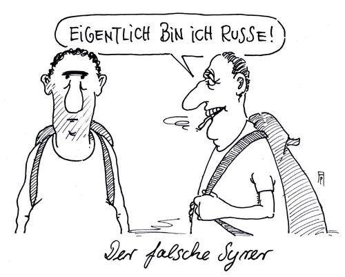 Cartoon: falscher syrer (medium) by Andreas Prüstel tagged syrien,kriegsflüchtlinge,flüchtlingsaufnahme,asyl,asylanten,russen,russland,assad,is,cartoon,karikatur,andreas,pruestel,syrien,kriegsflüchtlinge,flüchtlingsaufnahme,asyl,asylanten,russen,russland,assad,is,cartoon,karikatur,andreas,pruestel