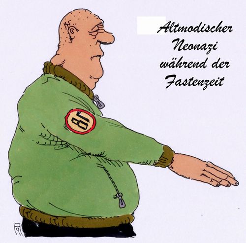 Cartoon: fasten-nazi (medium) by Andreas Prüstel tagged fasten,fastenzeit,neonazi,nazi,hitlergruß,altmodisch,cartoon,karikatur,andreas,pruestel,fasten,fastenzeit,neonazi,nazi,hitlergruß,altmodisch,cartoon,karikatur,andreas,pruestel