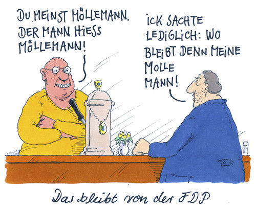 Cartoon: fdp-reste (medium) by Andreas Prüstel tagged fdp,möllemann,molle,kneipe,wirt,gast,cartoon,karikatur,andreas,pruestel,fdp,möllemann,molle,kneipe,wirt,gast,cartoon,karikatur,andreas,pruestel