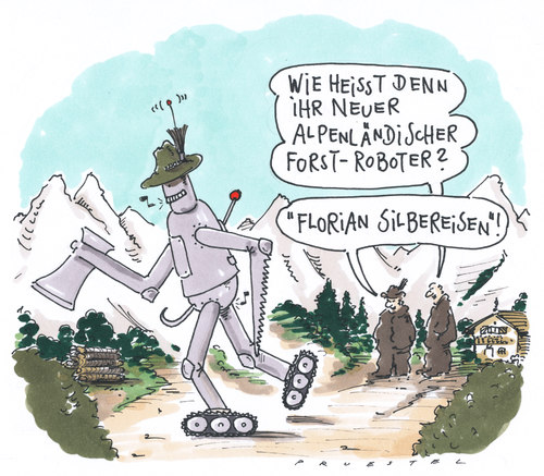 Cartoon: forstroboter (medium) by Andreas Prüstel tagged forstroboter,alpenländisch,floriansilbereisen,tv,volkstümlichemusik,tv,volkstümlichemusik,floriansilbereisen,alpenländisch,forstroboter