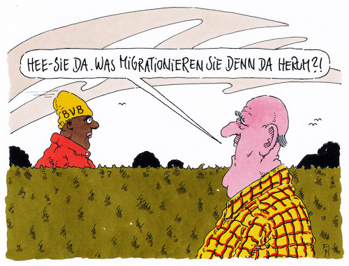 Cartoon: frage (medium) by Andreas Prüstel tagged deutschland,migration,migrant,flüchtlinge,borussia,dortmund,cartoon,karikatur,andreas,pruestel,deutschland,migration,migrant,flüchtlinge,borussia,dortmund,cartoon,karikatur,andreas,pruestel