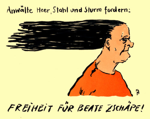 Cartoon: freiheit (medium) by Andreas Prüstel tagged nsu,prozess,beate,zschäpe,pflichtverteidiger,anwälte,heer,stahl,sturm,forderung,freilassung,cartoon,karikatur,andreas,pruestel,nsu,prozess,beate,zschäpe,pflichtverteidiger,anwälte,heer,stahl,sturm,forderung,freilassung,cartoon,karikatur,andreas,pruestel