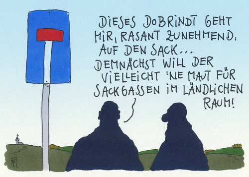 Cartoon: gassenmaut (medium) by Andreas Prüstel tagged maut,csu,dobrindt,verkehrsminister,strassen,bundesstrassen,autobahn,sackgasse,ländlicher,raum,sack,cartoon,karikatur,andreas,pruestel,maut,csu,dobrindt,verkehrsminister,strassen,bundesstrassen,autobahn,sackgasse,ländlicher,raum,sack,cartoon,karikatur,andreas,pruestel