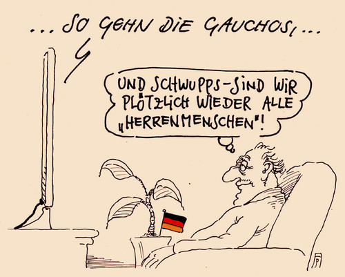 Cartoon: gauchos usw (medium) by Andreas Prüstel tagged fußballweltmeisterschaft,fußballweltmeister,nationalmannschaft,fanmeile,siegertänzchen,fangesänge,endspielgegner,argentinien,gauchos,herrenmenschen,cartoon,karikatur,andreas,pruestel,fußballweltmeisterschaft,fußballweltmeister,nationalmannschaft,fanmeile,siegertänzchen,fangesänge,endspielgegner,argentinien,gauchos,herrenmenschen,cartoon,karikatur,andreas,pruestel