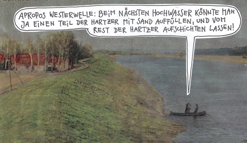 Cartoon: gedankenfluß (medium) by Andreas Prüstel tagged hartz4debatte,westerwelle,arbeitszwang,hochwasser