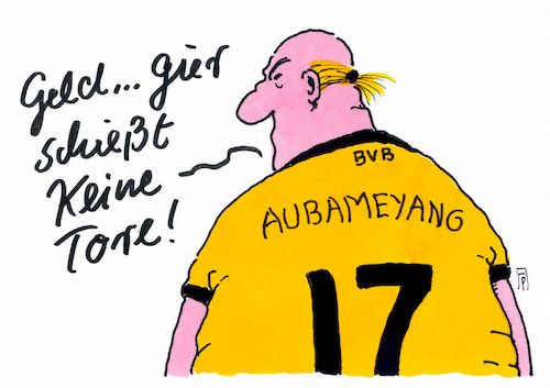 Cartoon: geldgier (medium) by Andreas Prüstel tagged borussia,dortmund,anschlag,geldgier,börse,spekulation,aubameyang,cartoon,karikatur,andreas,pruestel,borussia,dortmund,anschlag,geldgier,börse,spekulation,aubameyang,cartoon,karikatur,andreas,pruestel