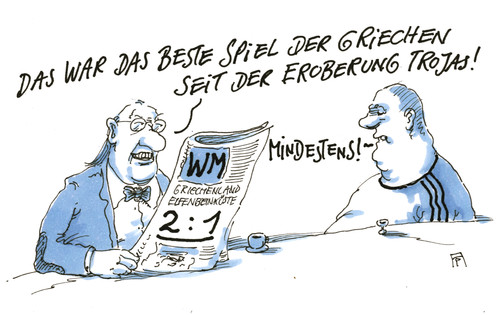 Cartoon: griechisches spiel (medium) by Andreas Prüstel tagged fußballweltmeisterschaft,brasilien,vorrunde,griechenland,elfenbeinküste,achtelfinale,troja,eroberung,sieg,cartoon,karikatur,andreas,pruestel,fußballweltmeisterschaft,brasilien,vorrunde,griechenland,elfenbeinküste,achtelfinale,troja,eroberung,sieg,cartoon,karikatur,andreas,pruestel