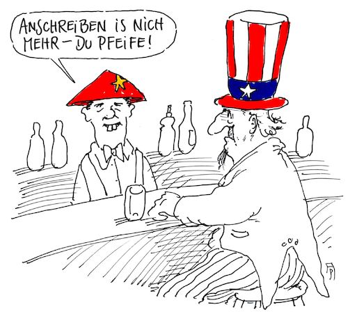 Cartoon: großmächtig (medium) by Andreas Prüstel tagged handelskonflikt,china,usa,cartoon,karikatur,andreas,pruestel,handelskonflikt,china,usa,cartoon,karikatur,andreas,pruestel