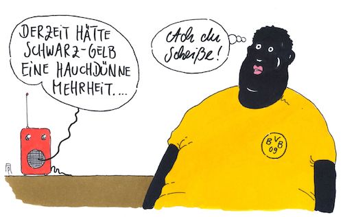 Cartoon: hauchdünn (medium) by Andreas Prüstel tagged politbarometer,umfragewerte,bundestagswahl,parteien,koalitionen,union,fdp,schwarzgelb,borussia,dortmund,cartoon,karikatur,andreas,pruestel,politbarometer,umfragewerte,bundestagswahl,parteien,koalitionen,union,fdp,schwarzgelb,borussia,dortmund,cartoon,karikatur,andreas,pruestel