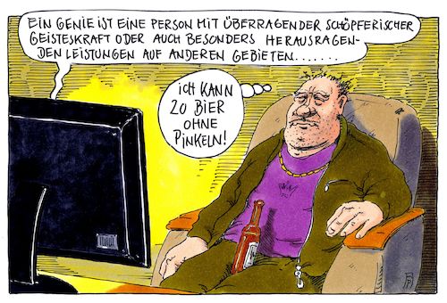 Cartoon: herausragend (medium) by Andreas Prüstel tagged genialität,genie,bier,pinkeln,cartoon,karikatur,andreas,pruestel,genialität,genie,bier,pinkeln,cartoon,karikatur,andreas,pruestel